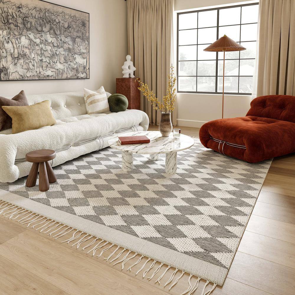 Handmade Gray Diamond Wool and Synthetic 8' x 10' Area Rug
