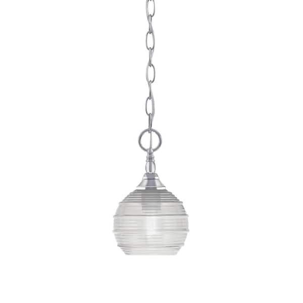 Unbranded Elva 100-Watt 1-Light Chrome Shaded Pendant Light with 6 in. Clear Ribbed Glass Shade, No Bulb Included