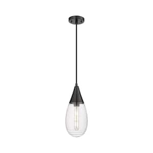 Malone 100-Watt 1 Light Matte Black Shaded Pendant Light with Clear glass Clear Glass Shade