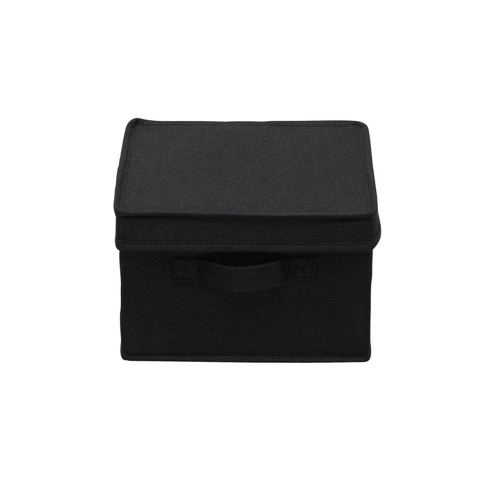 Medium Black Fabric Storage Bins with Lids, Set of 2