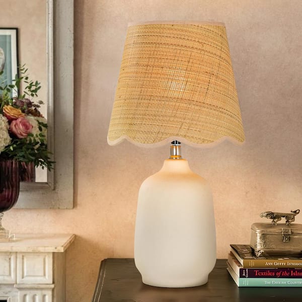 18.90 in. Cream Table Lamp with Rattan Lace Shade