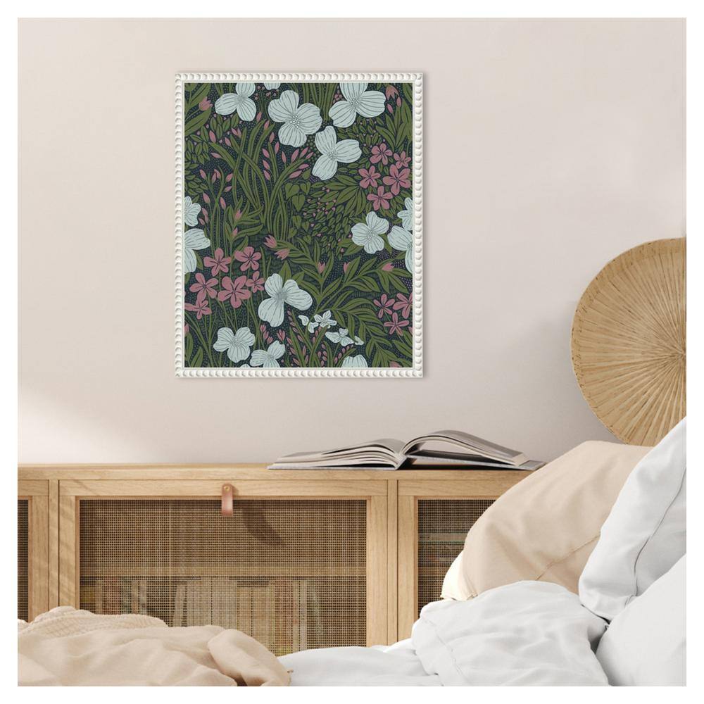Field of Flowers Green Canvas Print with White Floater Frame