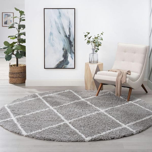 Jersey Shag Diamond Silver 8 ft. Round Indoor Area Rug