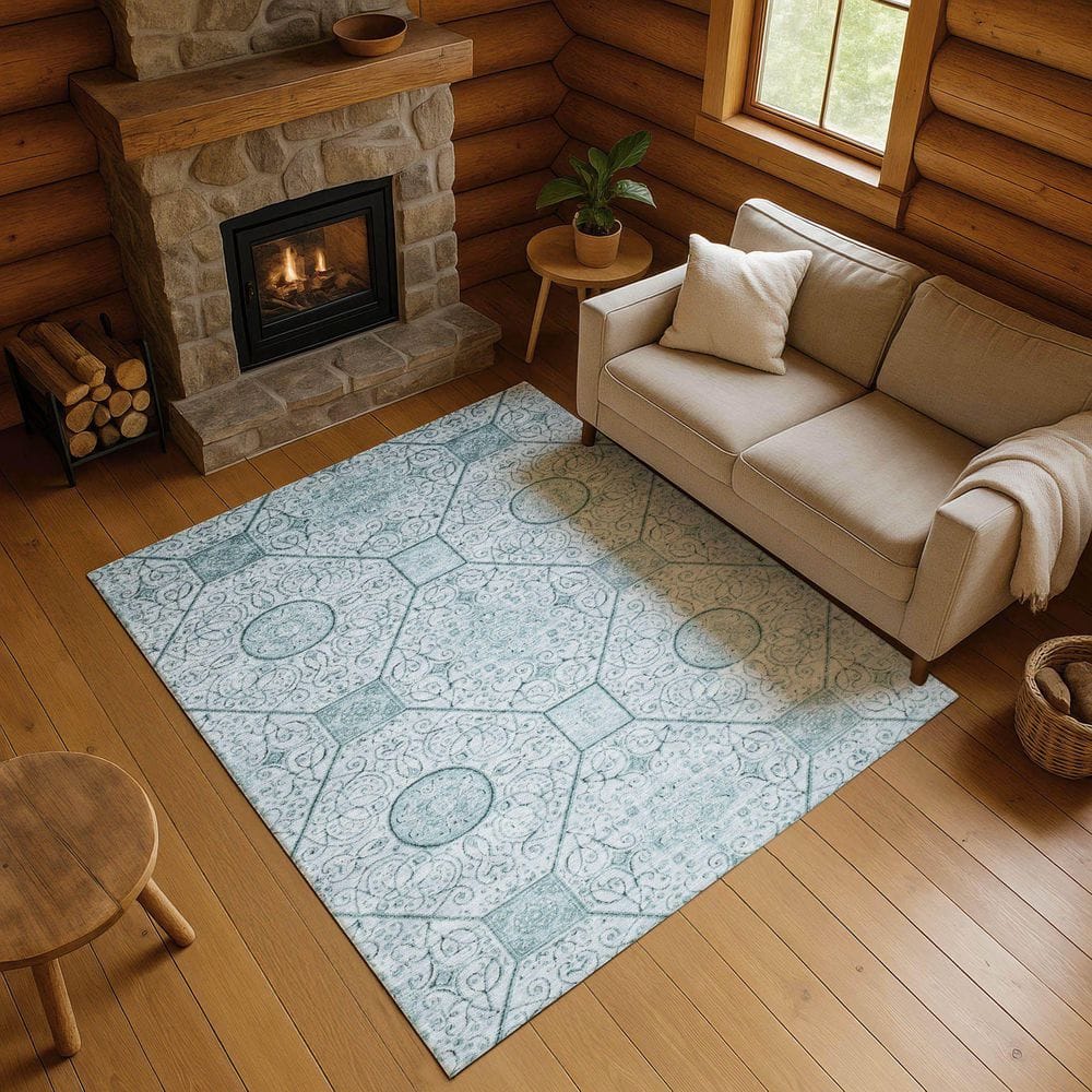 Mayfield Premium Machine Washable Abstract AMF1748 Aqua 9 ft. x 12 ft. Area Rug price history on PriceWatchPro
