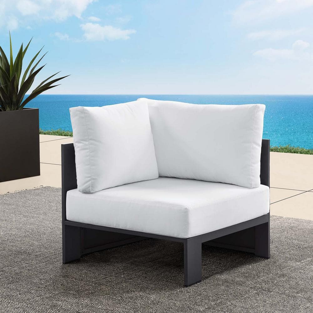 Tahoe Gray and White Aluminum Outdoor Corner Chair