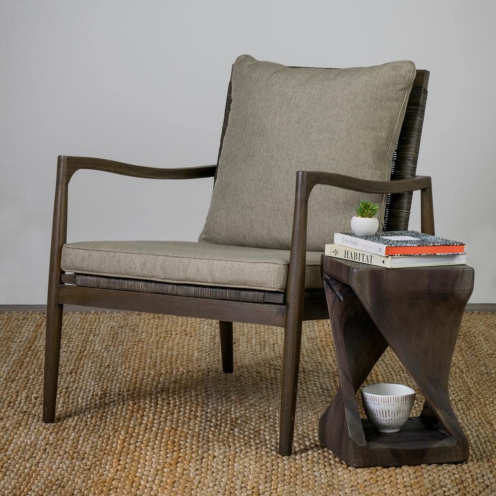 Natural Teak Hand-Carved Rectangular Side Table