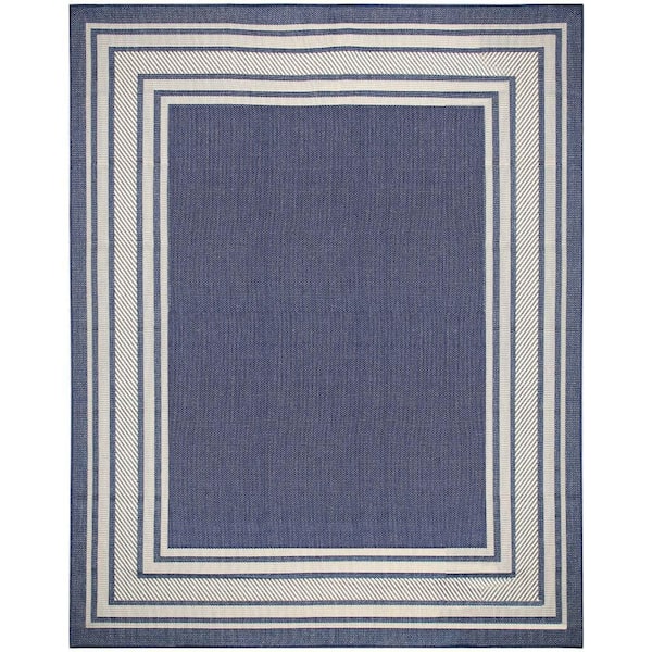 Nourison Horizon Indoor/Outdoor Navy 9 ft. x 12 ft. Bordered Contemporary Area Rug