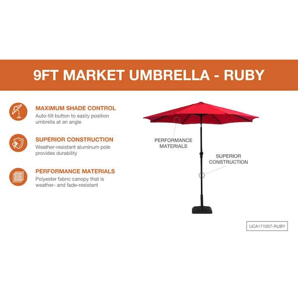 Hampton Bay - 9 ft. Aluminum Market Crank and Tilt Patio Umbrella in Ruby