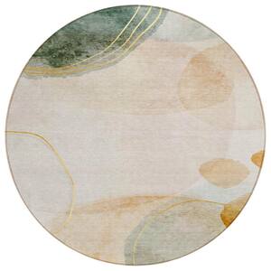 HomeRoots Orange 8 ft. Round Woven Abstract Round Indoor/Outdoor Area ...