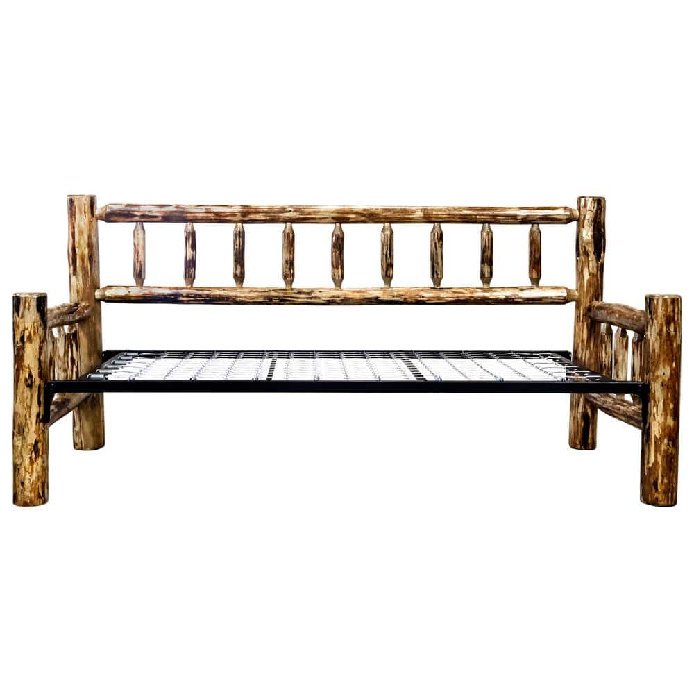 Rustic Twin-Size Solid Pine Wood Daybed with Lacquered Finish