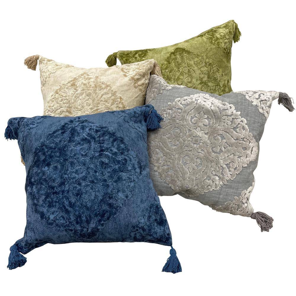 20" Silver Gray Textured Medallion Throw Pillow