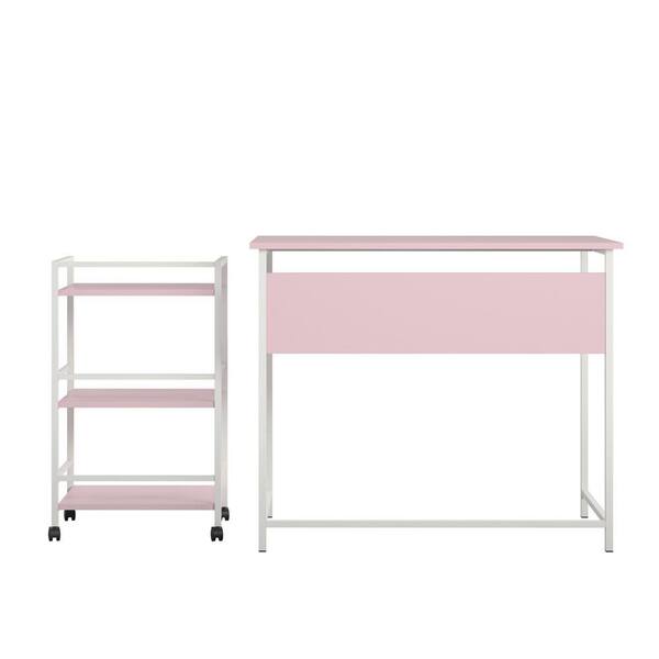 Ameriwood Home Bernay 36 in. Light Pink Desk with Rolling Cart