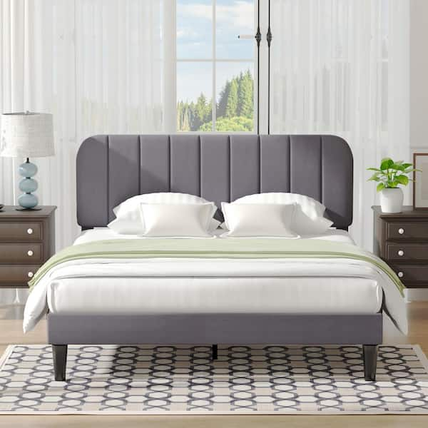 Queen Upholstered Platform Bed with 1 Storage Drawer, Queen Bed Frames with  Adjustable Headboard, Strong Wood Slats and Metal Center Legs Support, for