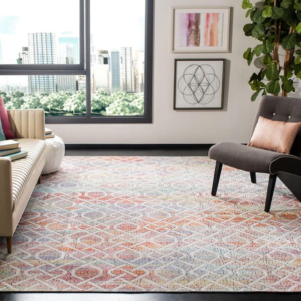 Provance 9 ft. x 12 ft. Cream/Orange Abstract Trellis Area Rug