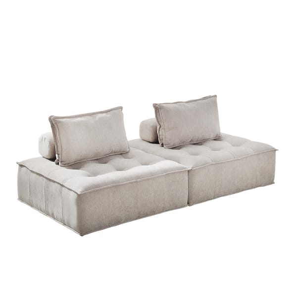 Art Leon CUBE 82.68 in. Light Gray Fabric Reversible Accent 2-Seats Loveseat with Pillows