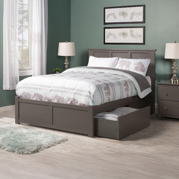 AFI Madison Grey King Solid Wood Storage Platform Bed with Flat Panel Foot Board and 2 Bed Drawers