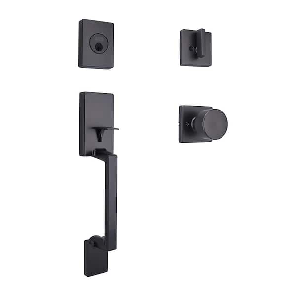 Home Decorators Collection Bleecker Gun Metal Single Cylinder Door Handleset with Ridgeway Interior Knob