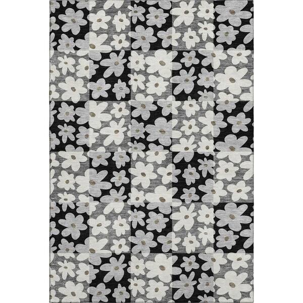 Mayfield Premium Machine Washable Abstract AMF2476 Black 9 ft. x 12 ft. Area Rug