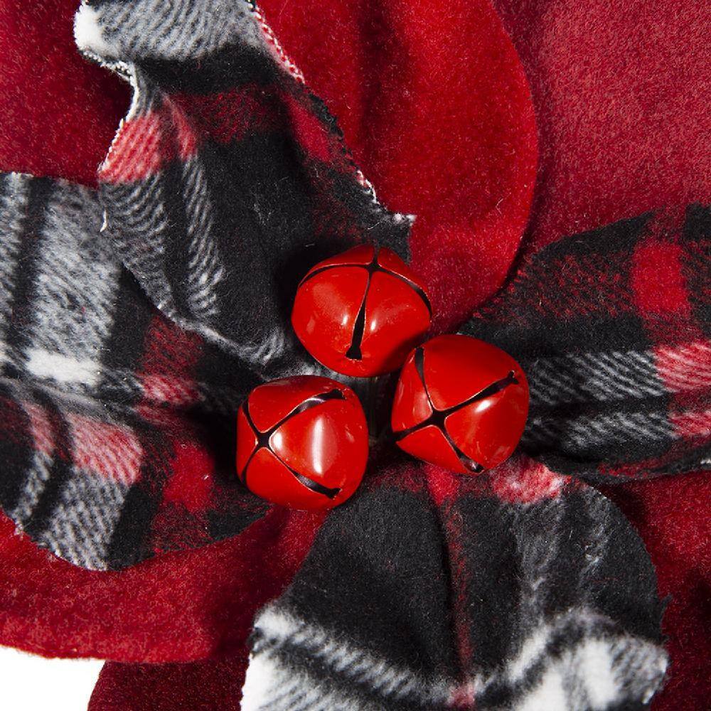Set of 12 Red and Black Plaid Poinsettia Stems