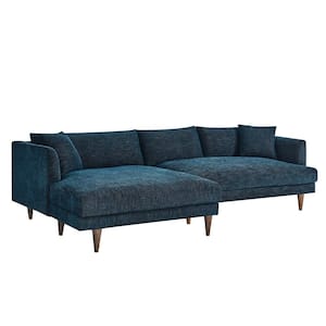 Zoya 110 in. in Square Arm 2-piece Polyester Rectangle Sectional Sofa in. Heathered Weave Azure