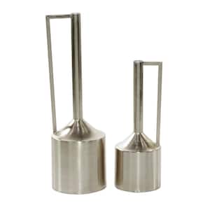 Silver Metal Decorative Vase with Handles (Set of 2)