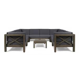 Hadlee Gray 9-Piece Wood Outdoor Sectional Set with Dark Gray Cushions