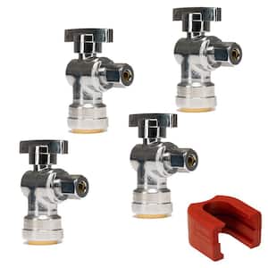 1/2 in. Push-to-Connect x 1/4 in. O.D. Compression Chrome Plated Brass Quarter-Turn Angle Stop Valve (4-Pack)