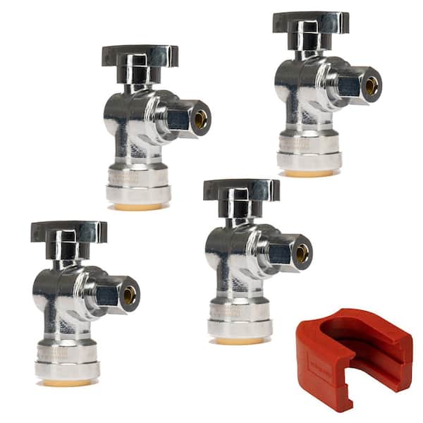 QUICKFITTING 1/2 in. Push-to-Connect x 1/4 in. O.D. Compression Chrome Plated Brass Quarter-Turn Angle Stop Valve (4-Pack)