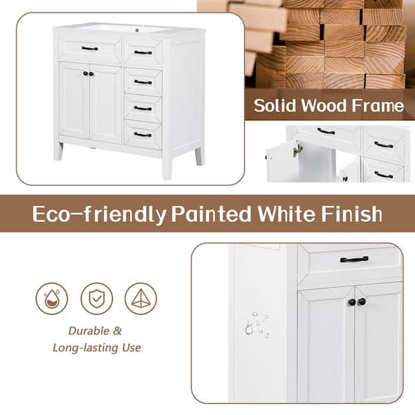 Ziyudura 36 in. Single Sink Freestanding White Bath Vanity with