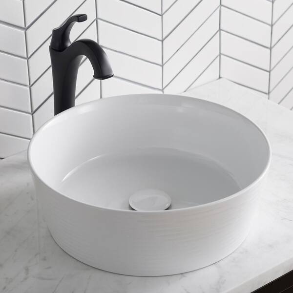 KRAUS Viva 15-3/4 in. Round Porcelain Ceramic Vessel Sink with Pop-Up Drain  in White KCV-205GWH-20 - The Home Depot