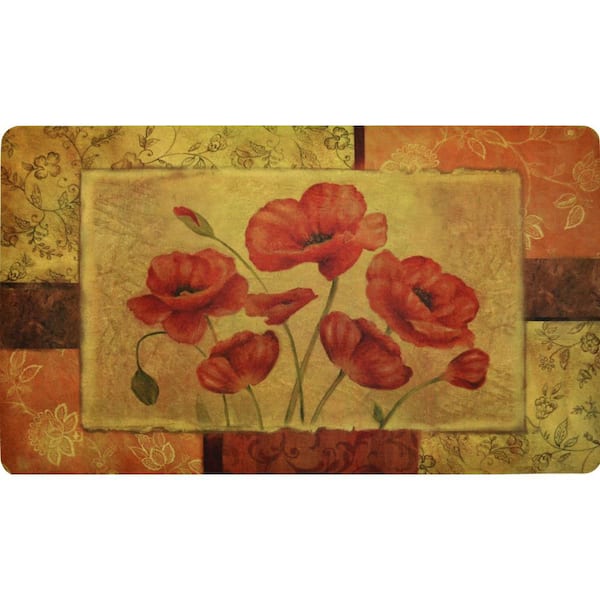 18 in. x 30 in. Jacobean Poppy Kitchen Cushion Floor Mat