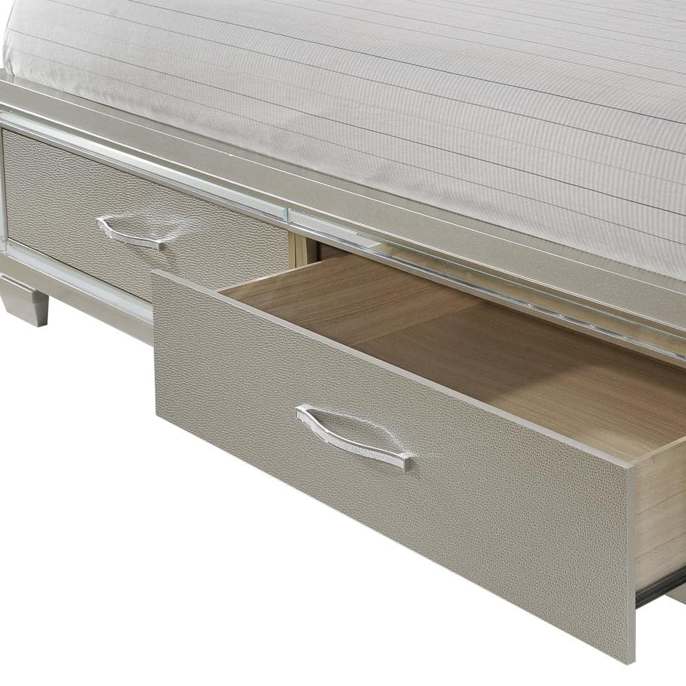 Glamorous Gray Queen Upholstered Storage Bed with Nailhead Trim