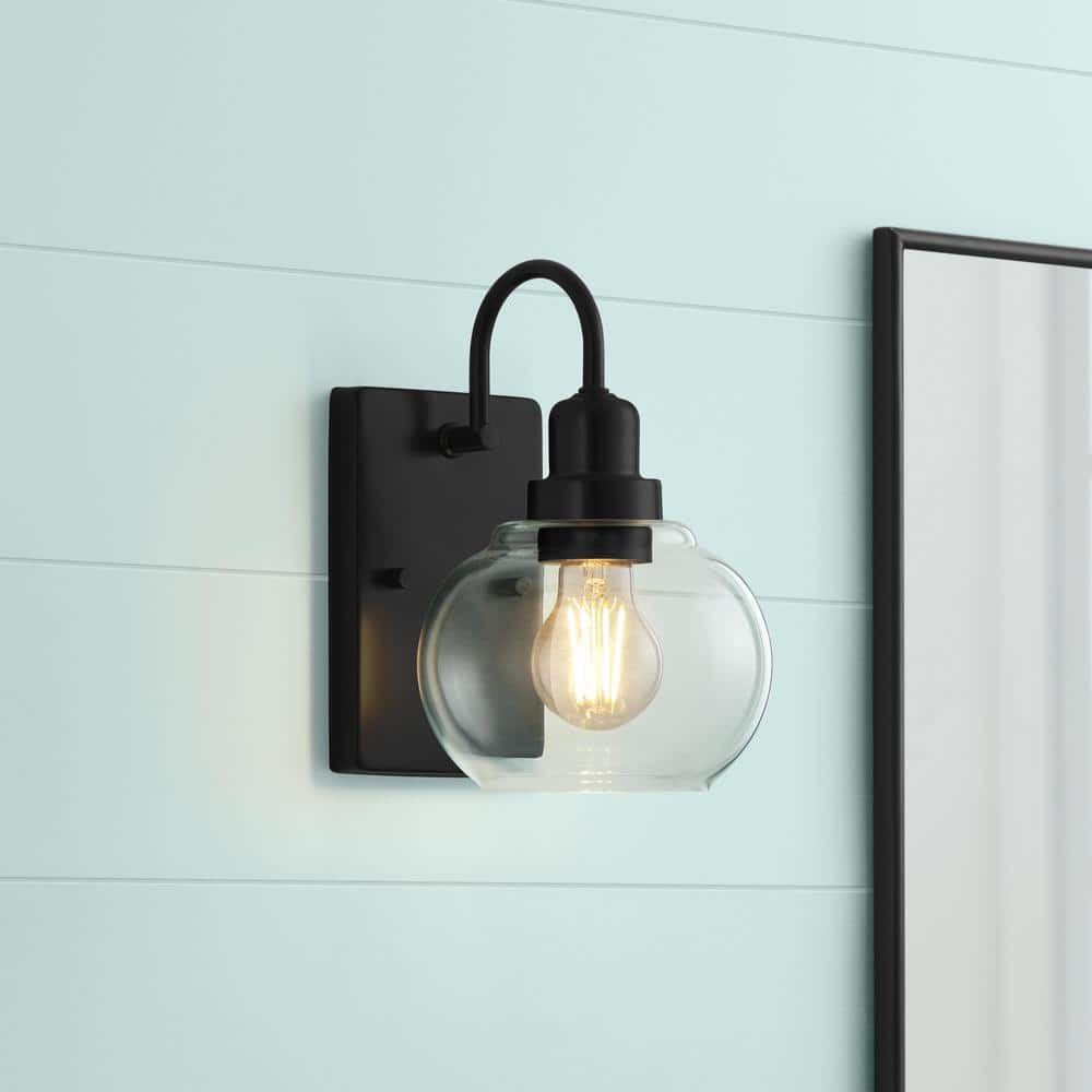 Halyn 1-Light Matte Black Coastal Indoor Wall Sconce with Clear Glass Shade for Bath and Dining price history on PriceWatchPro