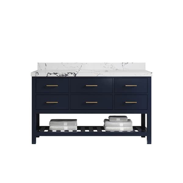 Willow Collections Parker 60 in. Single Sink Freestanding Navy Blue Bath Vanity with Viola Night Qt. Top Unassembled
