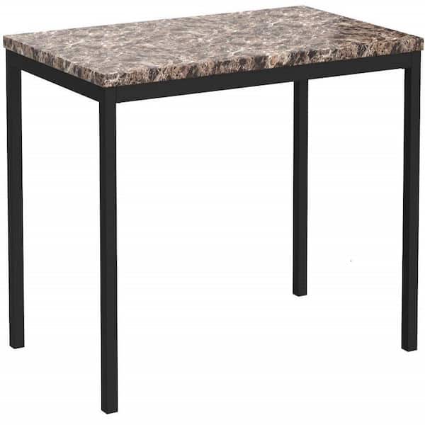 Black Finish Furniture Metal Dining Table with Laminated Faux Marble Top for 4-Persons