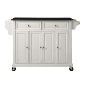 Full Size White Kitchen Cart with Black Granite Top