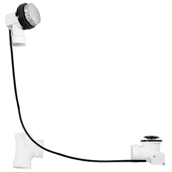 Westbrass 45 in. Cable Drive Bath Drain Trim with Rotary Overflow Cover Knob, Pop-Up Stopper - Sch. 40 PVC, Polished Chrome