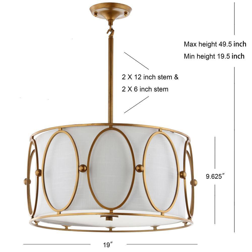Violetta 3-Light Gold Metal LED Pendant with Linen Shade