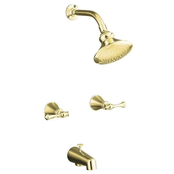 KOHLER Revival 2-Handle 1-Spray Tub and Shower Faucet in Vibrant Polished Brass (Valve Included)