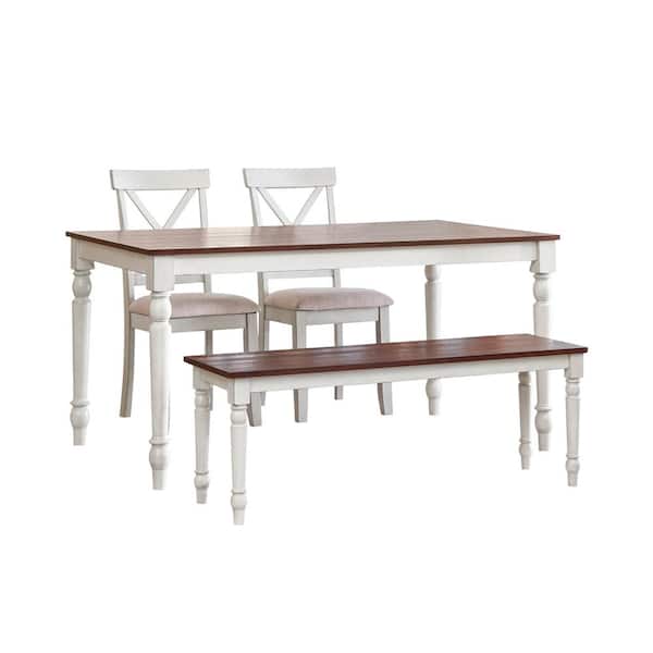 Vifah Lafayette 4-Piece Clay White Frame and Walnut Wood Top Dining Room Set Seats 4