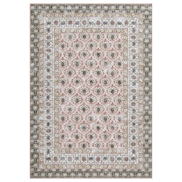 Laura Ashley Amelia Chenille Pink 5 ft. x 8 ft. Woven Trellis