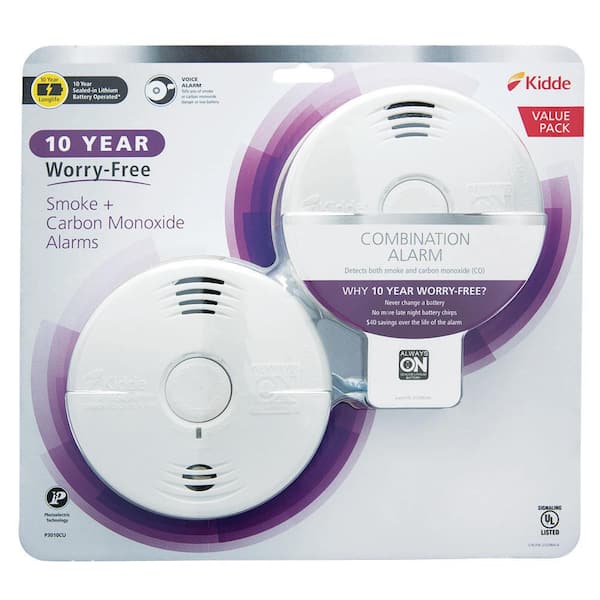 10-Year Worry Free Smoke & Carbon Monoxide Detector, Lithium Battery  Powered with Voice Alarm, 2-Pack