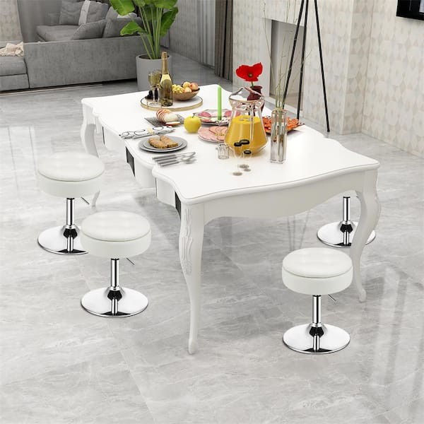 Vanity Stool Adjustable 360° Swivel Storage Makeup Chair w/Removable Tray White(Set of 2)