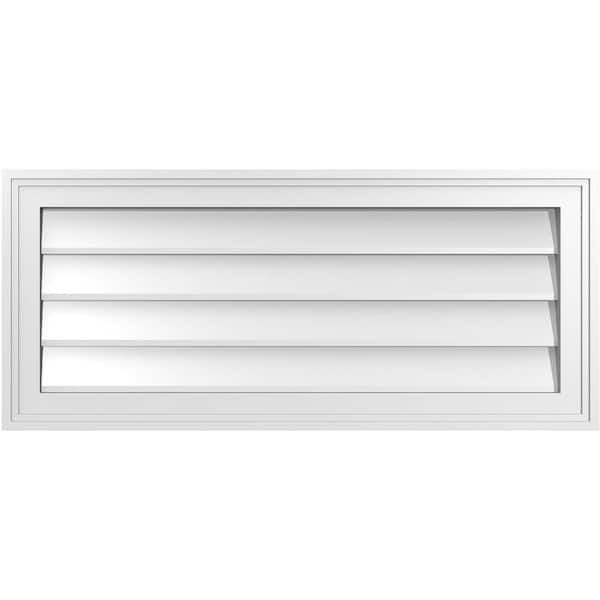 Ekena Millwork 32 in. x 14 in. Vertical Surface Mount PVC Gable Vent: Decorative with Brickmould Frame