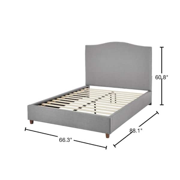 Charcoal Gray Upholstered Platform Queen Bed with Curved Headboard