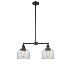 Bell 2-Light Matte Black Shaded Pendant Light with Clear Glass Shade