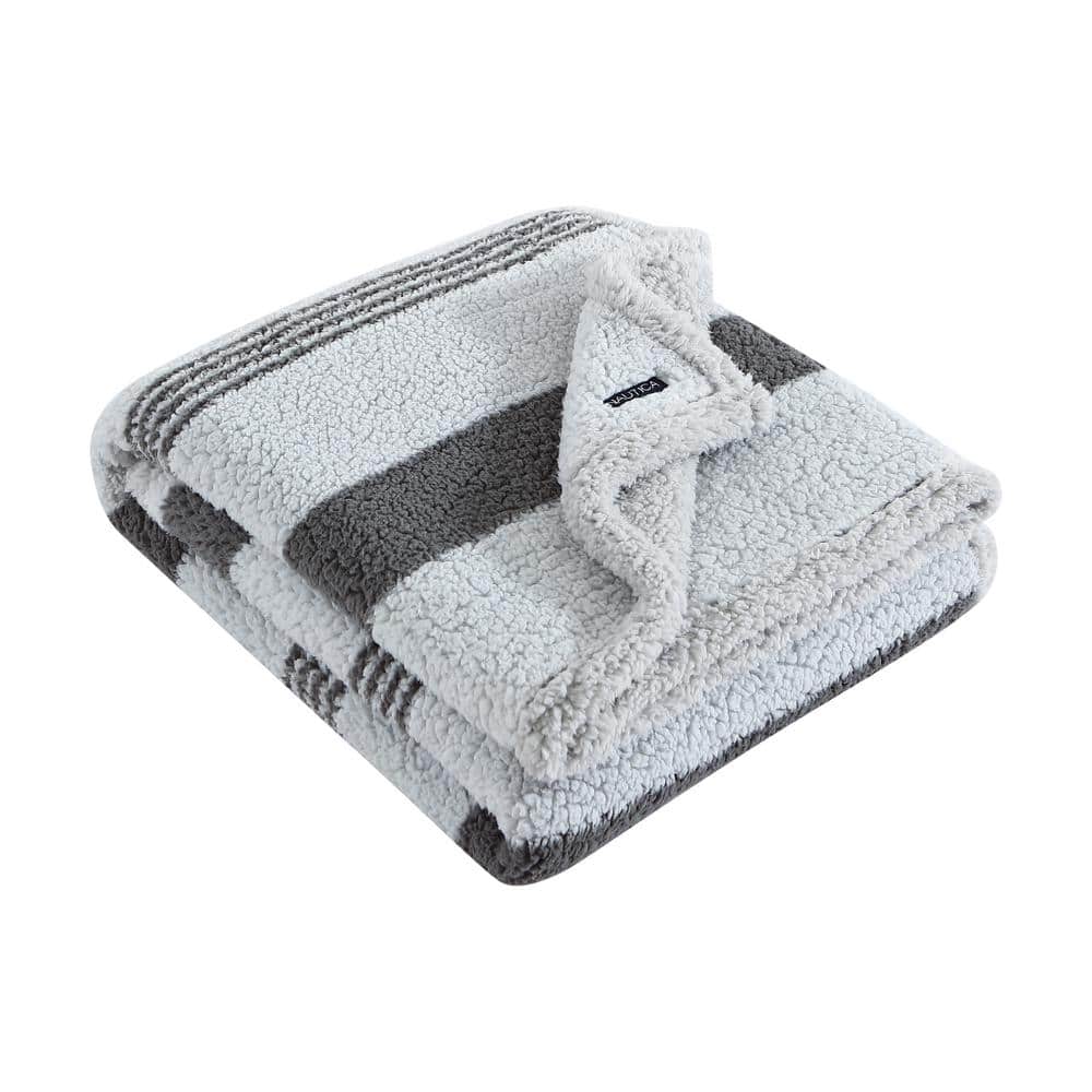 Nautica Saltmarsh Sherpa Gray Microfiber Throw Blanket USHSHF1240523