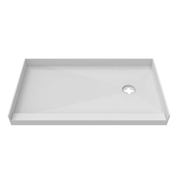 DreamLine TilePrime 36 in. L x 60 in. W Alcove Shower Pan Base with Right Drain in White