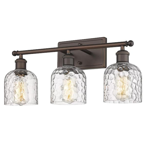 JAZAVA 21 in. 3-Light Oil Rubbed Bronze Vanity Light with Hammered Glass Shade