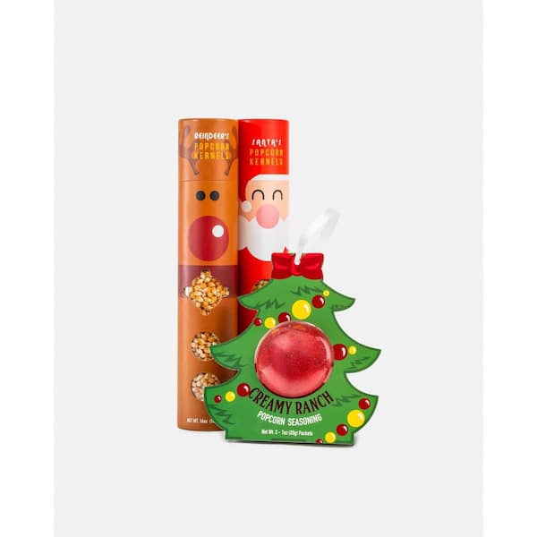 Santa and Reindeer Holiday Popcorn Tubes with Christmas Tree Creamy Ranch Seasoning Ornament